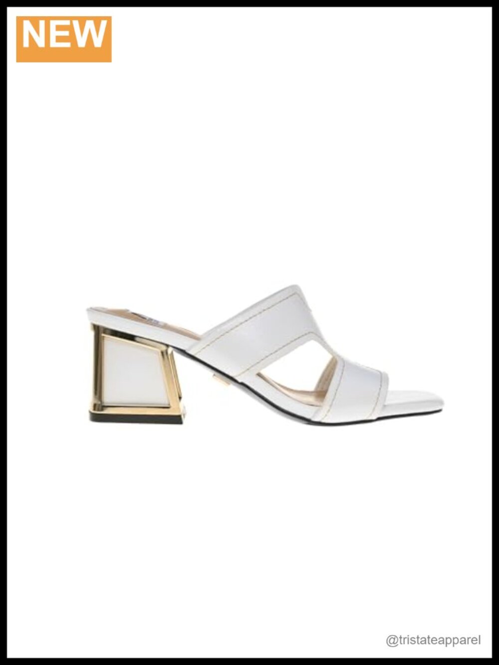 Bright Open Toe Block Heel Mule with Gold Trimmed Heel for Casual Wear